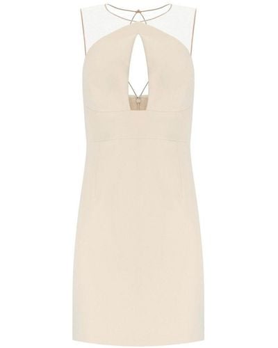 Elisabetta Franchi Butter Dress With Tulle - Natural