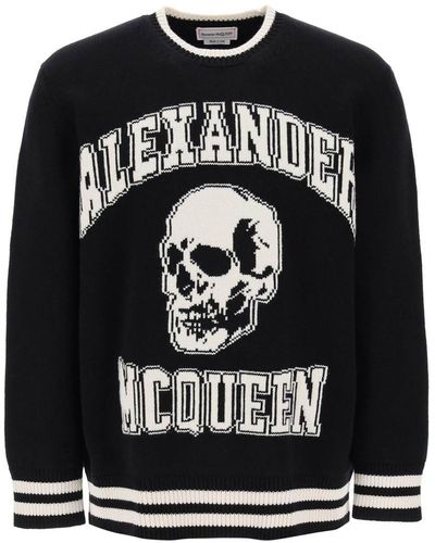 Alexander McQueen Varsity Jumper With Skull Motif - Black