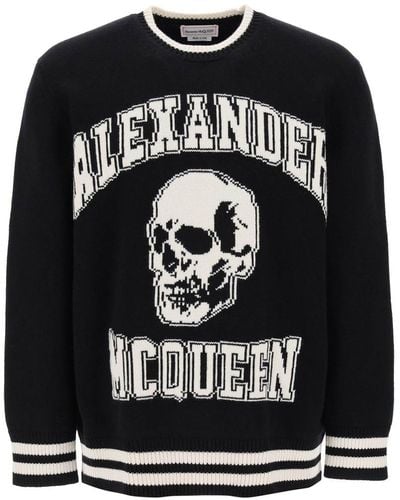 Alexander McQueen Varsity Sweater With Skull Motif - Black