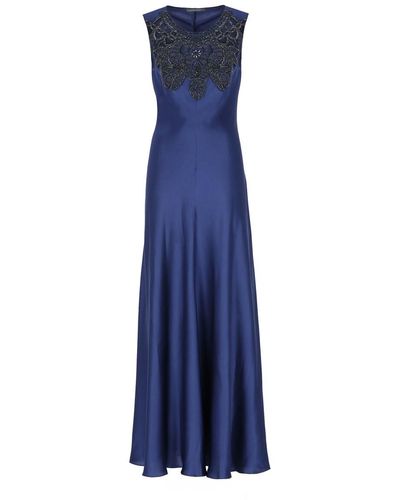 Alberta Ferretti Satin Dress With Embroideries - Blue