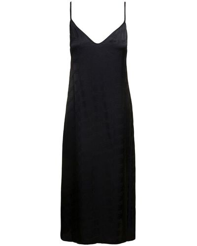 Balenciaga Satrin Pajama Dress With Bb Monogram Jacquard - Black
