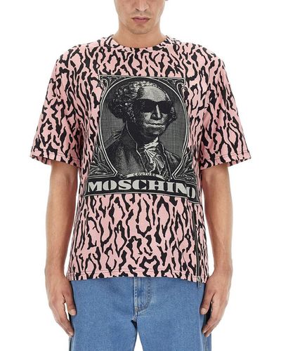 Moschino T-shirt With Logo Embroidery - Pink
