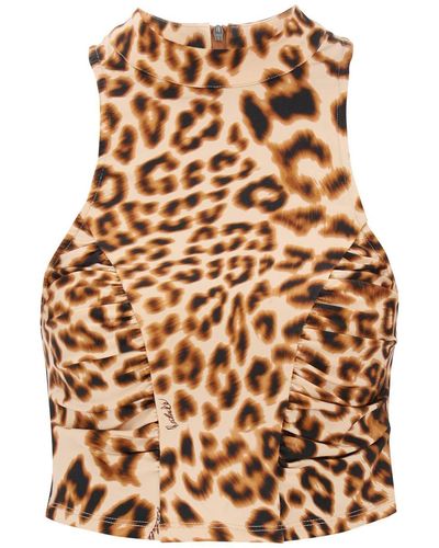 ROTATE BIRGER CHRISTENSEN Leopard Print Jersey Crop Top - Brown