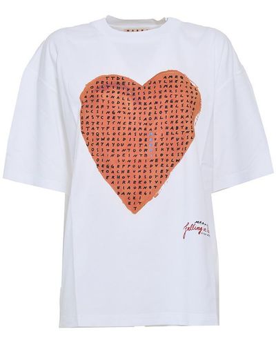 Marni T-shirt With Heart Print in White | Lyst Canada