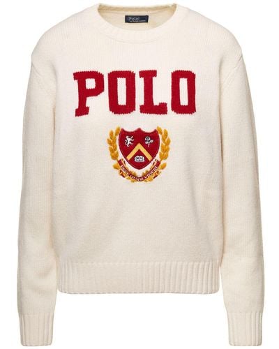 Polo Ralph Lauren Wool Polo Crest Sweater - White
