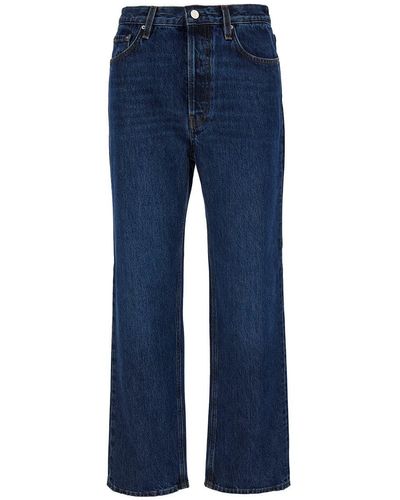 Totême Blue High-waisted Jeans With Logo Patch In Cotton Denim Woman