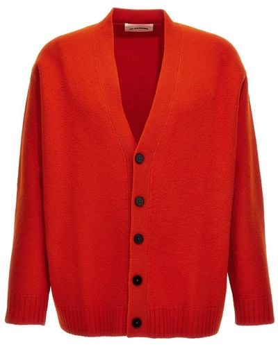 Jil Sander Wool Cardigan Sweater, Cardigans - Red