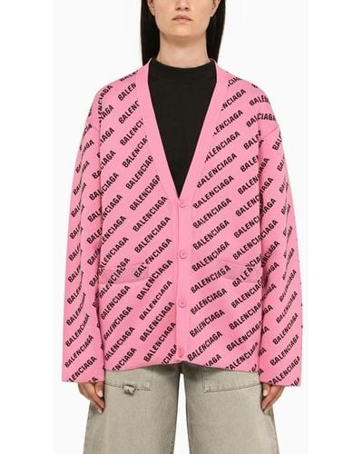 Balenciaga Mini All-Over Logo Cardigan - Red