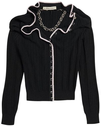 Y. Project Merino Wool Cardigan With Necklace - Black