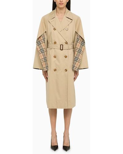 Burberry Honey Cotton Double Breasted Trench Coat - Natural