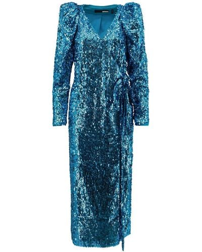 ROTATE BIRGER CHRISTENSEN Puff-sleeve Sequined Wrap Dress - Blue