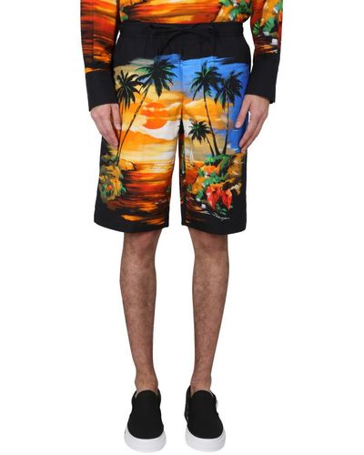 Dolce & Gabbana Bermuda Shorts With Hawaii Print - Blue