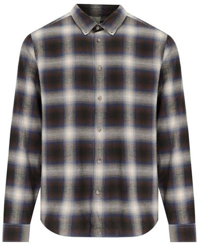 Woolrich Madras Check Brown And Blue Shirt - Grey