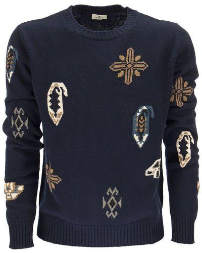 Etro Wool And Cotton Inlaid Sweater - Blue