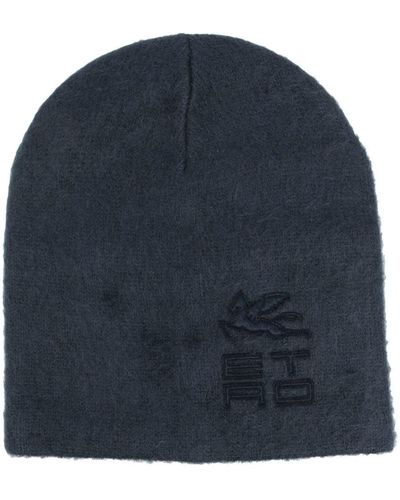 Etro Logo-embroidered Brushed Knitted Hat - Blue