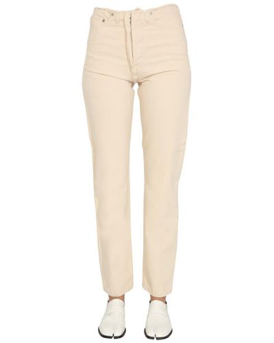 Maison Margiela Trousers With Fringed Waist - Natural