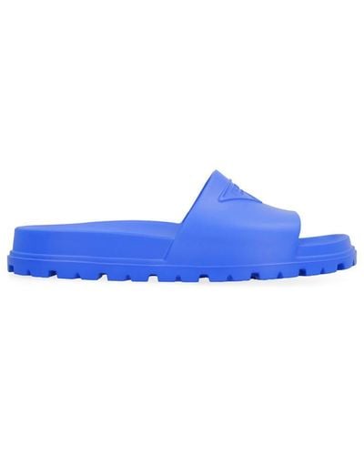 Prada Embossed Logo Slides - Blue