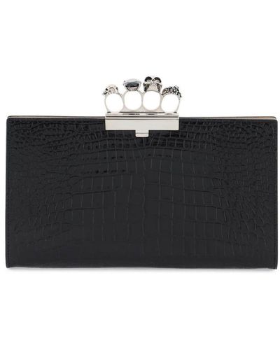 Alexander McQueen Jewelled Flat Pouch In Leather - Black