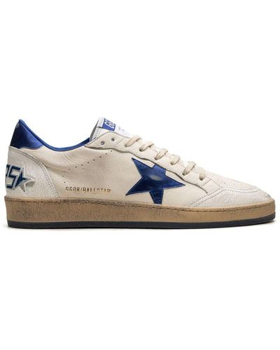 Golden Goose Ball Star Uomo In Nappa Bianca Con Stella E Talloncino Bluette