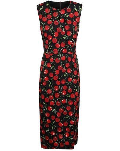 Dolce & Gabbana Cherry Print Midi Dress - Red