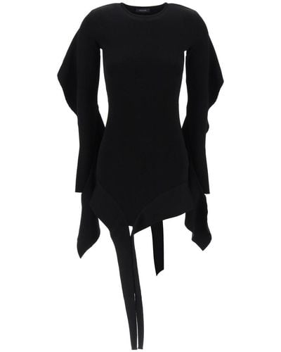 Mugler Asymmetric Mini Dress With Ruffle Details - Black