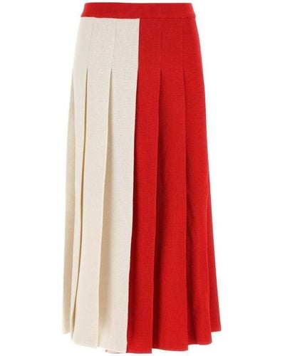 Gucci Colorblock Wool Midi Skirt - Red