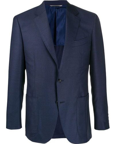 Canali Blue Wool Blazer with Houndstooth Motif - O'Connors