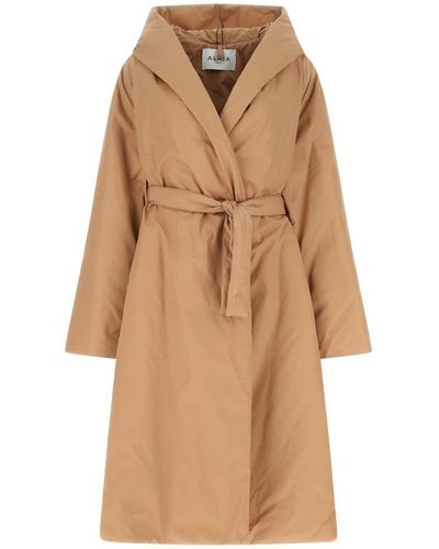 Alaïa Belted Hooded Coat - Natural