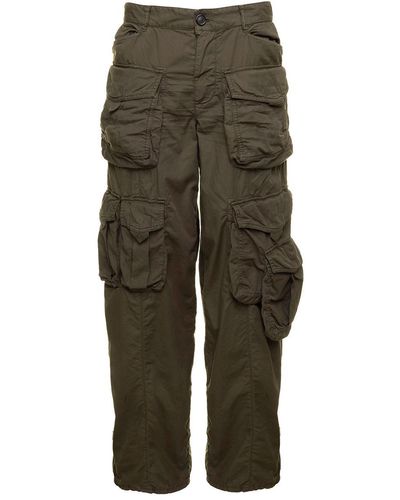 DSquared² Military Low Waisted Cargo Trousers With Branded Buttons - Green