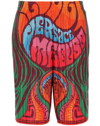 Versace Graphic Printed Pleated Shorts - Multicolor