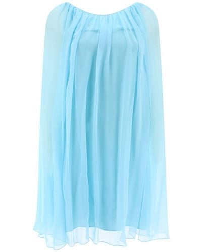 Max Mara Pianoforte Silk Chiffon Flared Dress - Blue