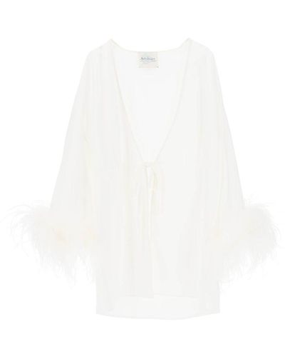 Art Dealer 'iris' Mini Wrap Dress With Feathers On Sleeves - White