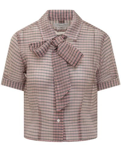 Thom Browne Tucked Check Blouse - Grey