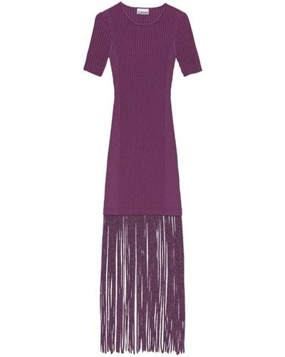 Ganni Dress With Fringes - Purple