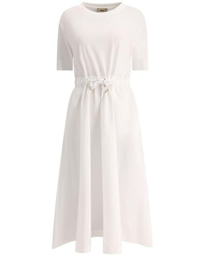 Herno Long Dress With Branded Drawstring - White