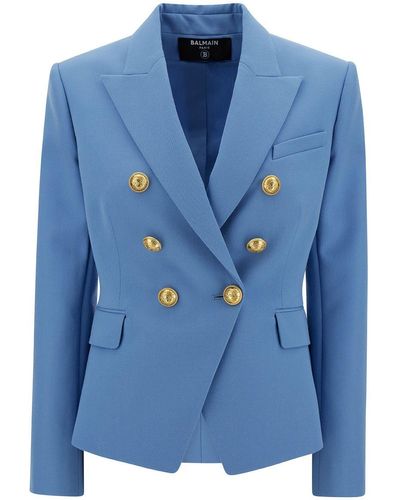 Balmain Double-Breasted Jacket With Jewel Buttons - Blue