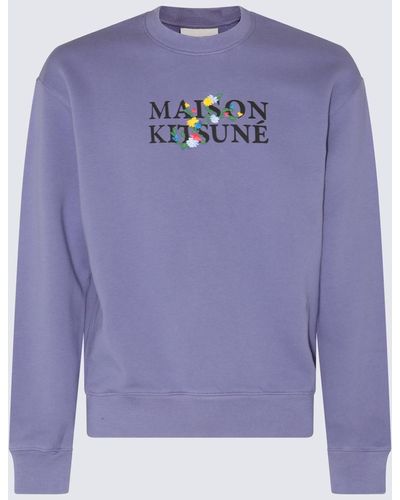 Maison Kitsuné Purple Slate Cotton Flower Lettering Sweatshirt - Blue