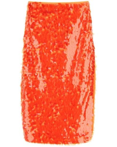 ROTATE BIRGER CHRISTENSEN Caitlin Midi Skirt - Orange