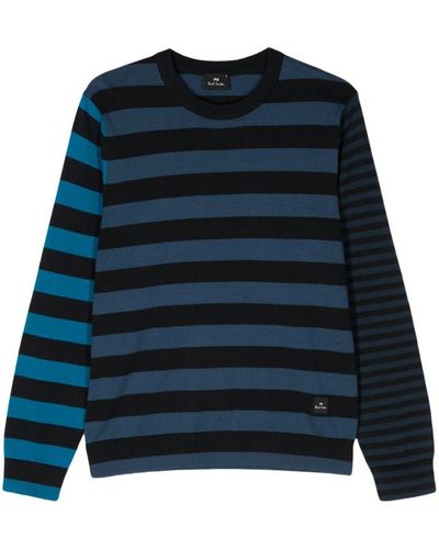 PS by Paul Smith Striped Cotton Crewneck Sweater - Blue