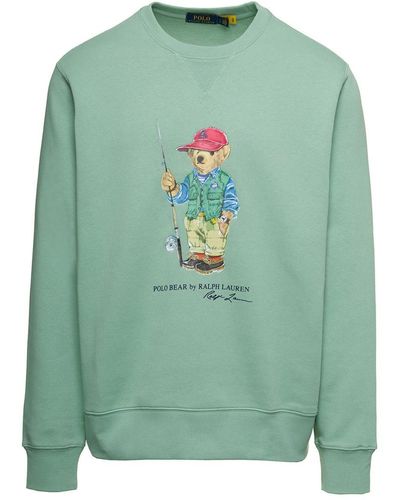 Polo Ralph Lauren Green Cotton Sweatshirt With Teddy Bear Print Man