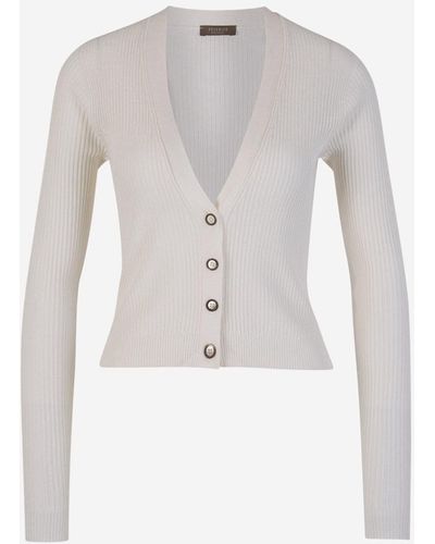 Peserico Button Rib Cardigan - White