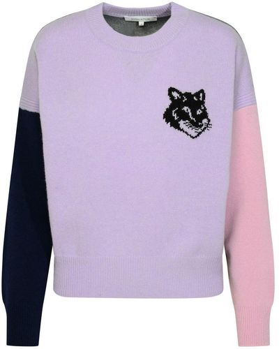 Maison Kitsuné Fox Head Lilac Wool Sweater - Purple