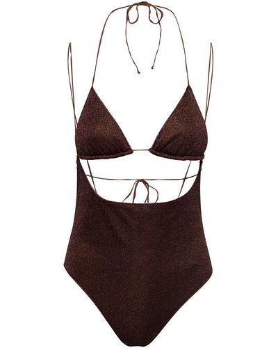 Oséree 'lumiere Kini Maillot' Swimsuit With Cut-out Detail In Lurex - Brown