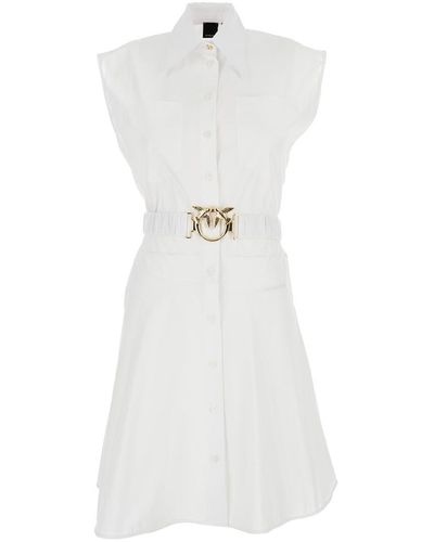 Pinko Popeline Mini-Dress With Love-Bird Belt - White