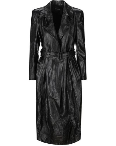 Balenciaga Waist Belted Leather Coat - Black