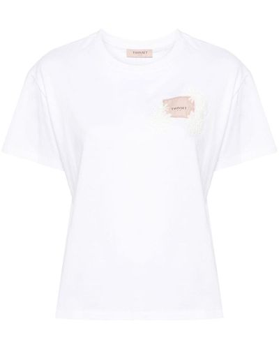 Twin Set Cotton T-Shirt With Oval T Floral Logo - White