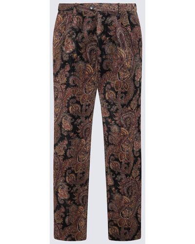 Etro Multicolour Cotton And Viscose Blend Paisley Corduroy Trousers - Brown