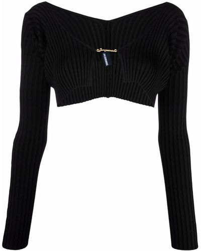 Jacquemus Black La Maille Pralù Logo-charm Cropped Knitted Cardigan