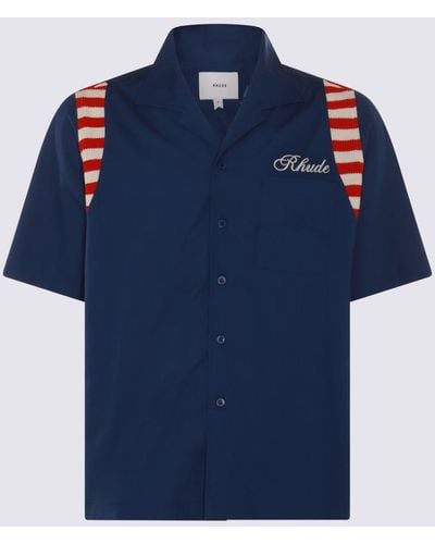 Rhude Navy Blue, Cream And Red Cotton Shirt