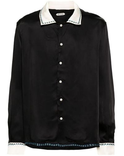 Bode Embroidered-design Spread-collar Shirt - Black